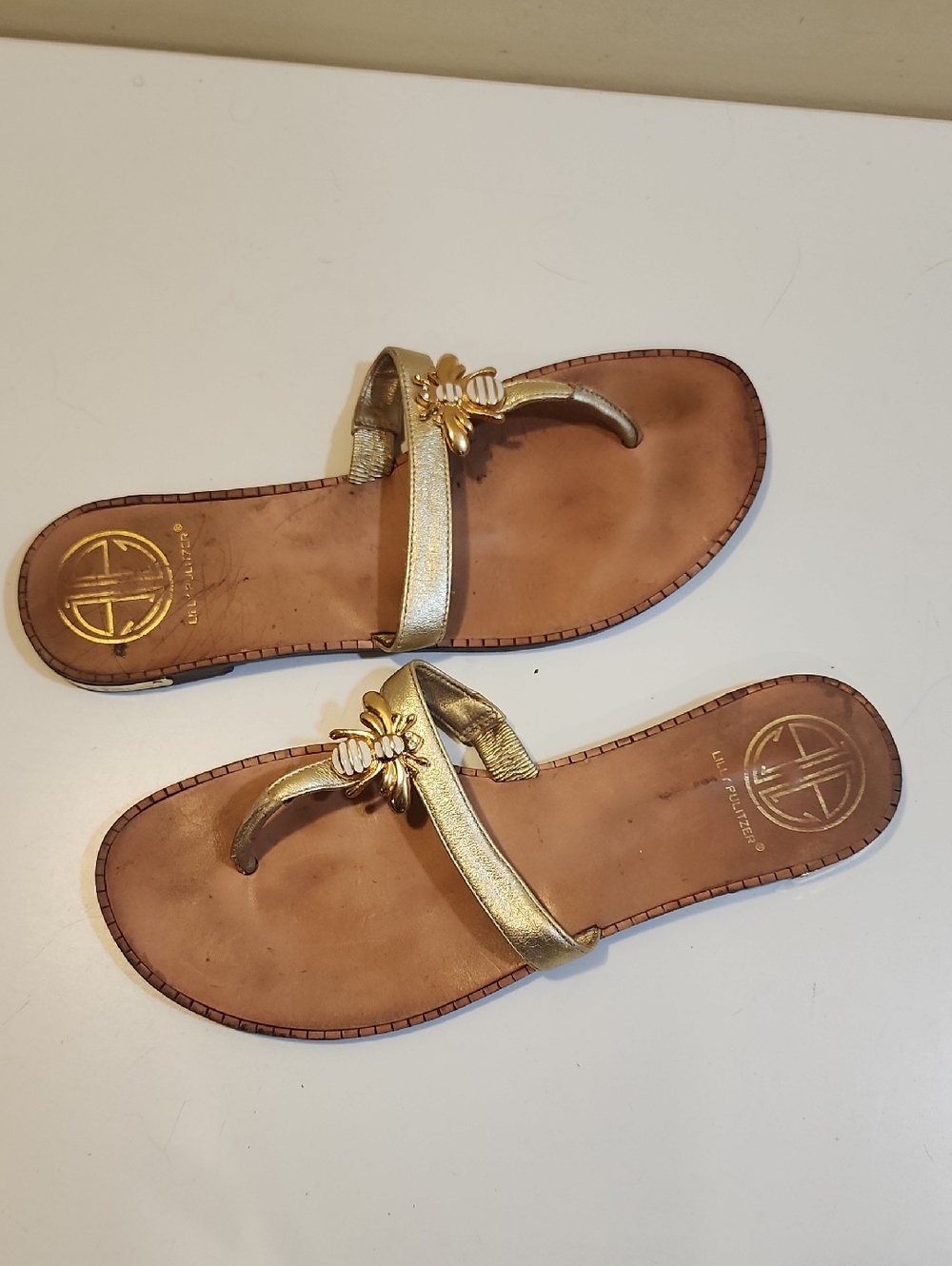 Lilly Pulitzer Gold Metallic Flower-Embellished Thong Sandals Sz 8M - Picture 4 of 12